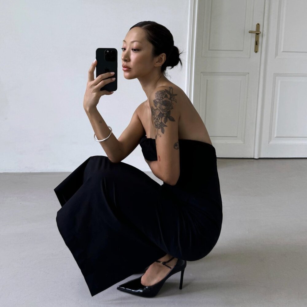 Zara Strapless Gathered Ruched Midi Dress Black Size Medium - Picture 2 of 10